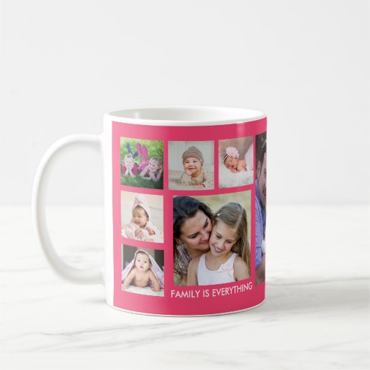 Creëer Your Own 13 Family Photo Collage Roze Koffiemok (Links)
