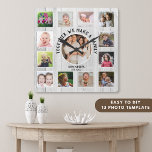 Creëer Your Own 13 foto collage Quote White Wood Vierkante Klok<br><div class="desc">Creëer je eigen fotocollage muurklok met 13 van je favoriete afbeeldingen. De foto-lijst klok helpt je je speciale momenten te koesteren en maakt ook een doordacht geschenk voor ouders, grootouders en vrienden. De gepersonaliseerde familieklok maakt het een perfect geschenk voor alle gelegenheden. Personaliseer met familienaam en vastgestelde datum. Het citaat...</div>