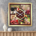Creëer Your Own 4 Foto Collage Burgundy en Gold Vierkante Klok<br><div class="desc">Upload uw favoriete foto's om uw eigen unieke persoonlijke foto-cadeau voor uw eigen keepasje te maken.</div>