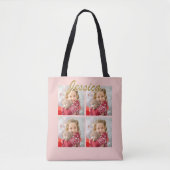 Creëer Your Own 4 Photo Collage witte scriptnaam Tote Bag (Voorkant)