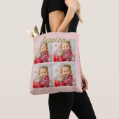 Creëer Your Own 4 Photo Collage witte scriptnaam Tote Bag (Dichtbij)