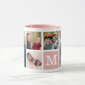 Creëer Your Own 5 Fotocollage Monogrammed Roze Mok (Midden)