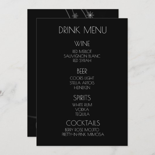 Creëer Your Own - B&W Snowflakes Ribbon Drink Menu (Voorkant / Achterkant)