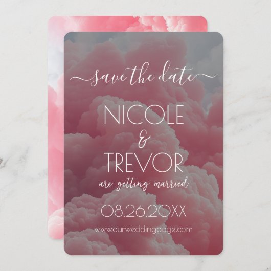 Creëer Your Own beroemd gemaakt door Pink Cloud Save The Date (Voorkant / Achterkant)