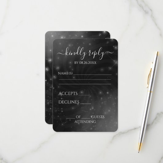 Creëer Your Own beroemd gemaakt door Spiral Starry RSVP Kaartje (Voorkant / Achterkant in situ)