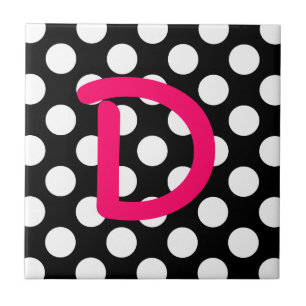 Creëer Your Own Black and White Polka Dot Monogram Tegeltje