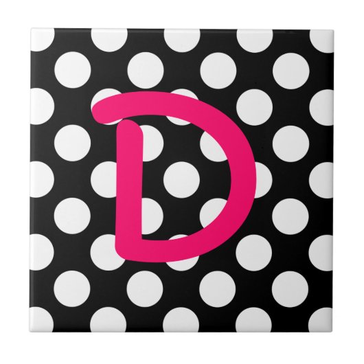 Creëer Your Own Black and White Polka Dot Monogram Tegeltje (Voorkant)