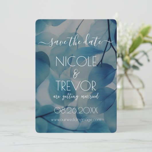 Creëer Your Own - Blauwe Röntgenfoto Bladeren Save The Date (Staand voorkant)