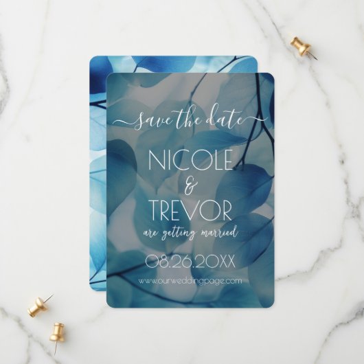 Creëer Your Own - Blauwe Röntgenfoto Bladeren Save The Date (Voorkant / Achterkant in situ)