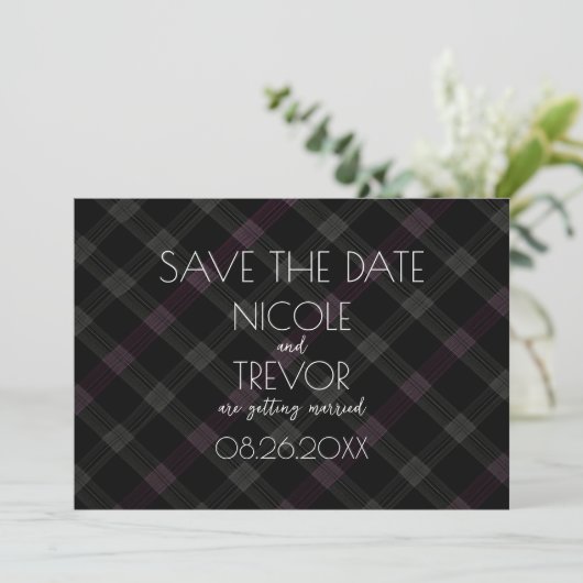 Creëer Your Own - Dark Grey Plaid Save The Date (Staand voorkant)