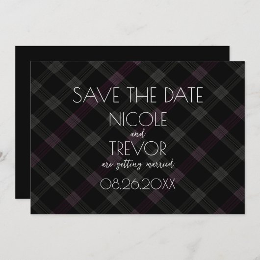 Creëer Your Own - Dark Grey Plaid Save The Date (Voorkant / Achterkant)