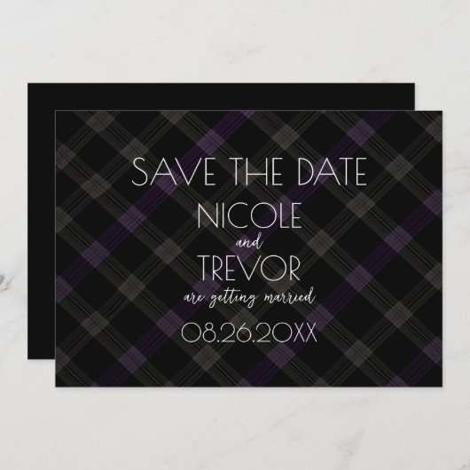 Creëer Your Own - Dark Grey Plaid Save The Date (Voorkant / Achterkant)