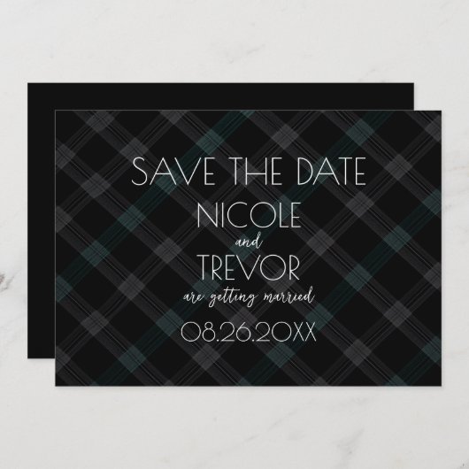 Creëer Your Own - Dark Grey Plaid Save The Date (Voorkant / Achterkant)
