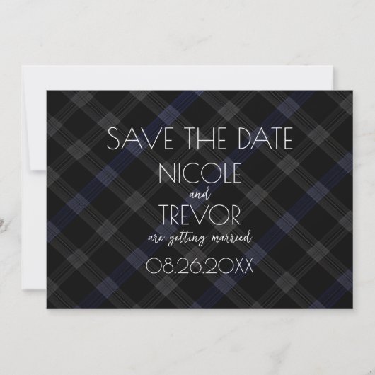 Creëer Your Own - Dark Grey Plaid Save The Date (Voorkant)