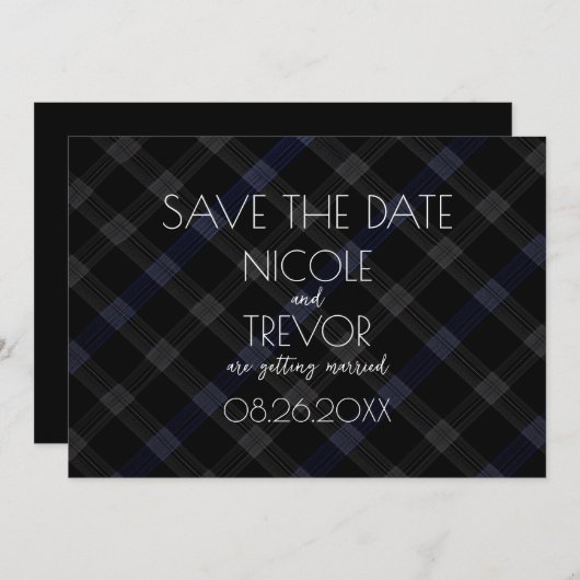 Creëer Your Own - Dark Grey Plaid Save The Date (Voorkant / Achterkant)