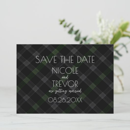 Creëer Your Own - Dark Grey Plaid Save The Date (Staand voorkant)