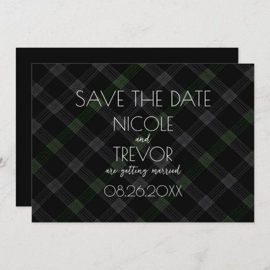 Creëer Your Own - Dark Grey Plaid Save The Date (Voorkant / Achterkant)