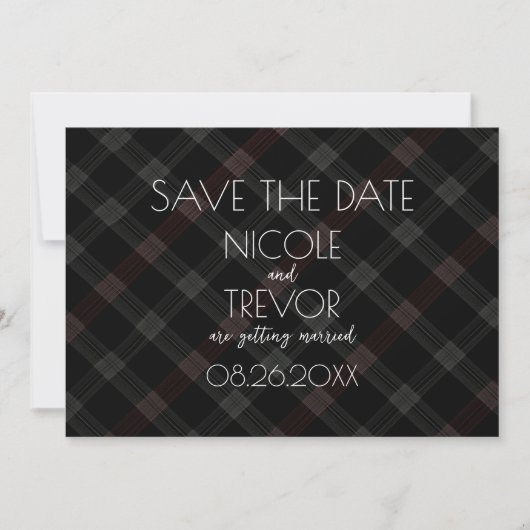 Creëer Your Own - Dark Grey Plaid Save The Date (Voorkant)