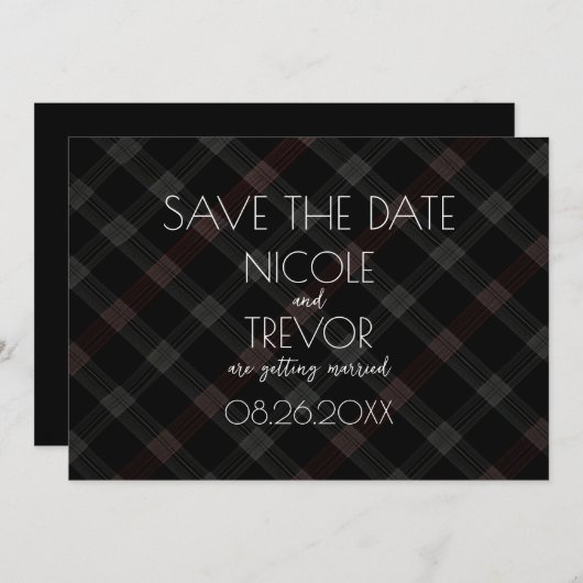 Creëer Your Own - Dark Grey Plaid Save The Date (Voorkant / Achterkant)