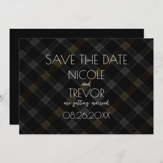 Creëer Your Own - Dark Grey Plaid Save The Date (Voorkant / Achterkant)
