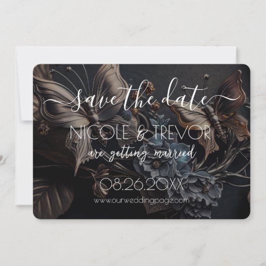 Creëer Your Own - Dark Steampunk Vlinders Save The Date (Voorkant)