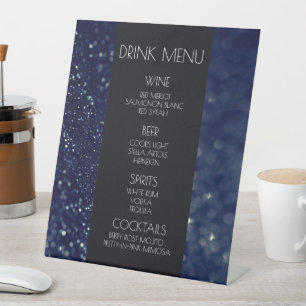 Creëer Your Own - Donkerblauwe glitter Drink Menu Reclamebord Met Voetstuk