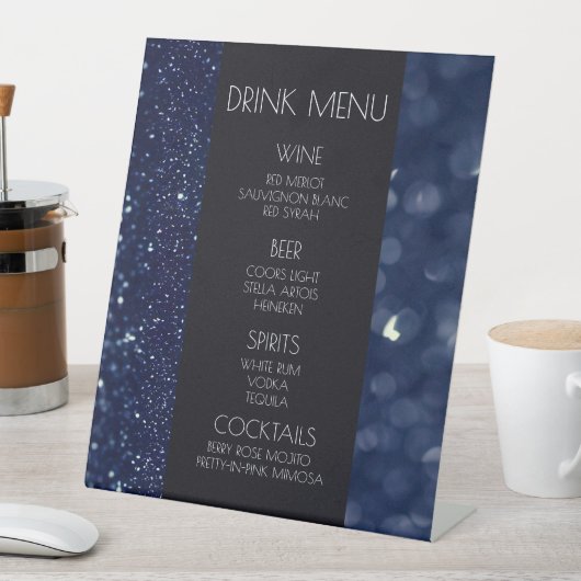 Creëer Your Own - Donkerblauwe Sparkles Drink Menu Reclamebord Met Voetstuk (Insitu)