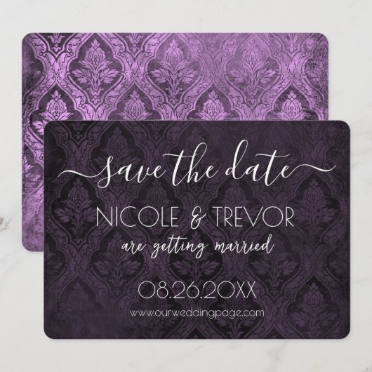 Creëer Your Own - Donkergotische  Damask Save The Date (Voorkant / Achterkant)