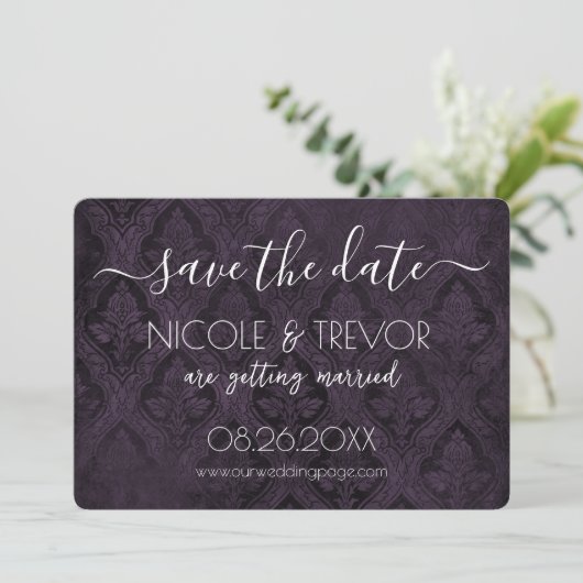 Creëer Your Own - Donkergotische  Damask Save The Date (Staand voorkant)
