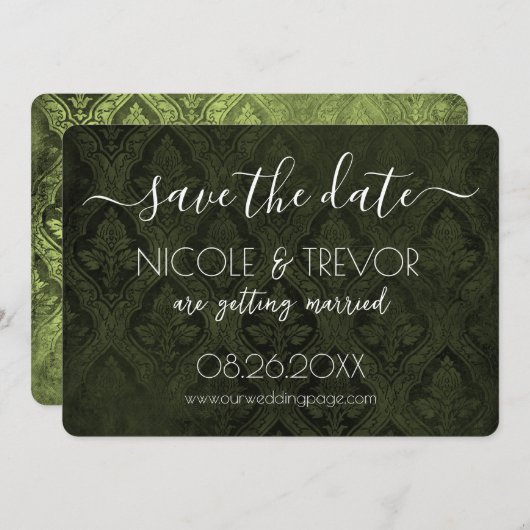 Creëer Your Own - Donkergotische  Damask Save The Date (Voorkant / Achterkant)