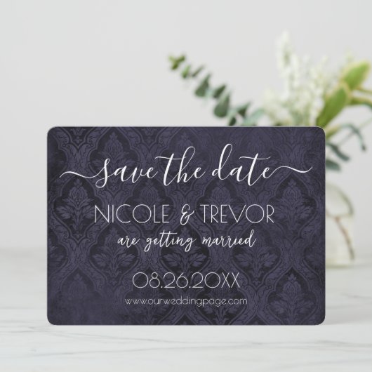 Creëer Your Own - Donkergotische  Damask Save The Date (Staand voorkant)