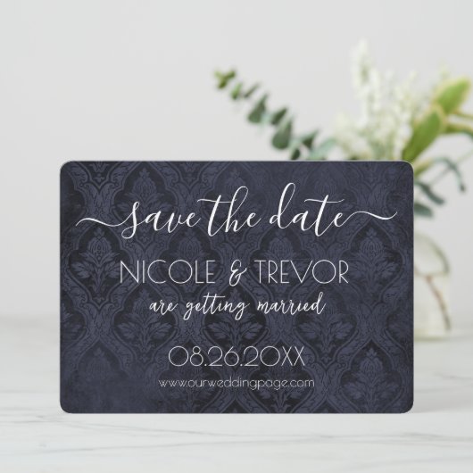 Creëer Your Own - Donkergotische  Damask Save The Date (Staand voorkant)