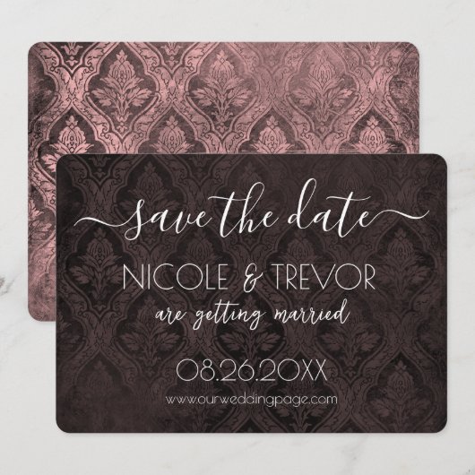 Creëer Your Own - Donkergotische  Damask Save The Date (Voorkant / Achterkant)