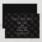 Creëer Your Own - Donkerroze grijs geruite Save The Date (Voorkant / Achterkant)