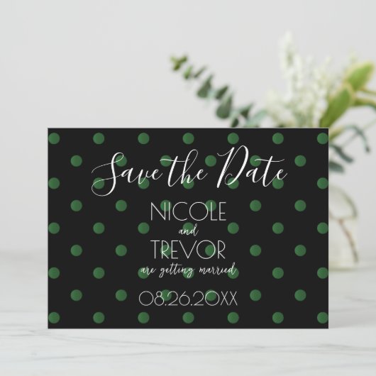 Creëer Your Own - Eenvoudige Retro Polkadots Save The Date (Staand voorkant)