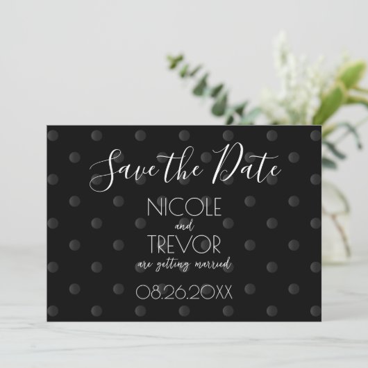 Creëer Your Own - Eenvoudige Retro Polkadots Save The Date (Staand voorkant)