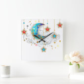 Creëer Your Own Elegant Moon and Stars Vierkante Klok (Huis)