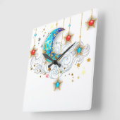 Creëer Your Own Elegant Moon and Stars Vierkante Klok (Hoek)