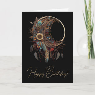 Creëer Your Own Floral Paisley Boho Moon Feestdagen Kaart