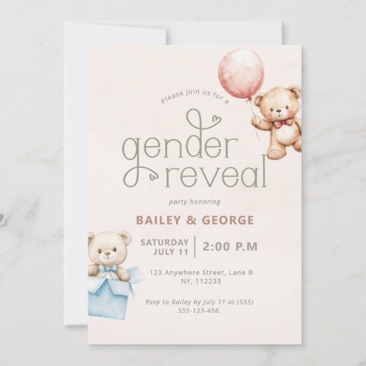 Creëer Your Own Gender Reveal Teddybeer gestreept Kaart (Voorkant)