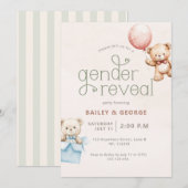 Creëer Your Own Gender Reveal Teddybeer gestreept Kaart (Voorkant / Achterkant)