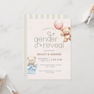 Creëer Your Own Gender Reveal Teddybeer gestreept Kaart