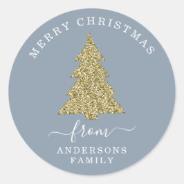 Creëer Your Own Gold Glitter Christmas Dusty Blue Ronde Sticker