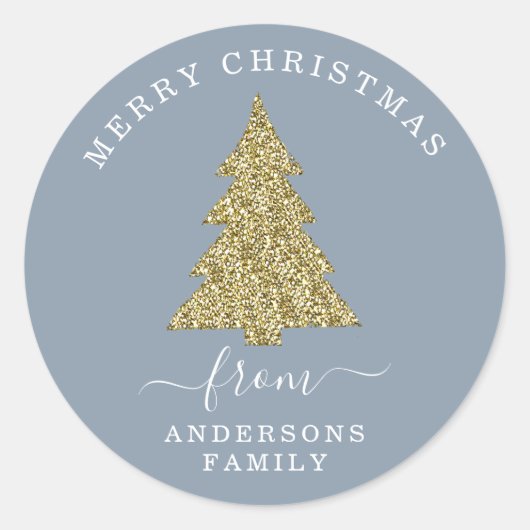 Creëer Your Own Gold Glitter Christmas Dusty Blue Ronde Sticker (Voorkant)