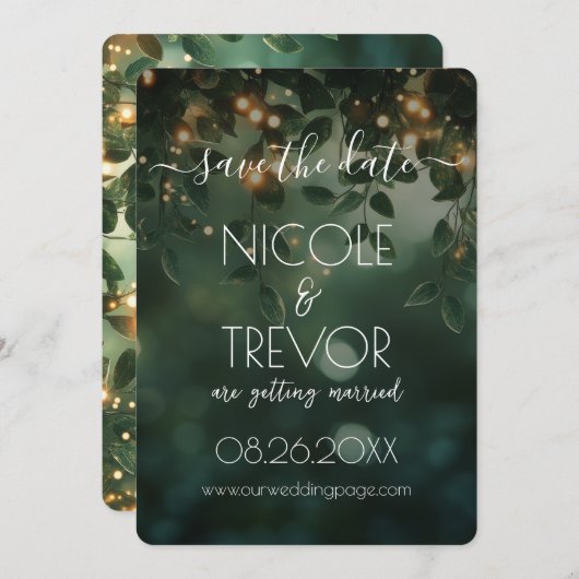 Creëer Your Own - Gouden Lichten & Bladeren Save The Date (Voorkant / Achterkant)