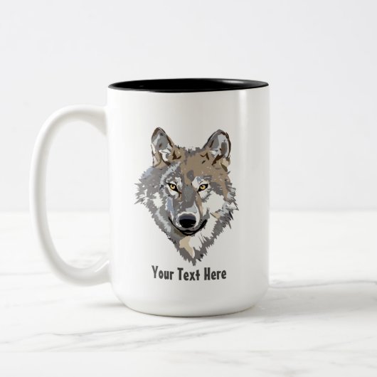 Creëer Your Own Gray Wolf Tweekleurige Koffiemok (Links)