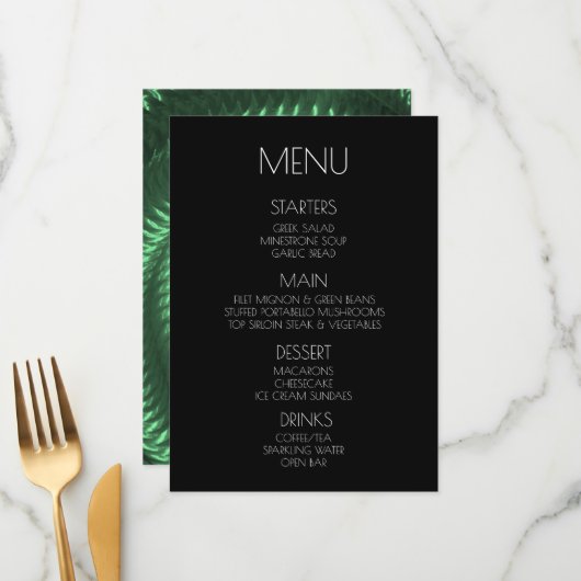 Creëer Your Own - Groen Metallic Swirl Menu (Voorkant / Achterkant in situ)