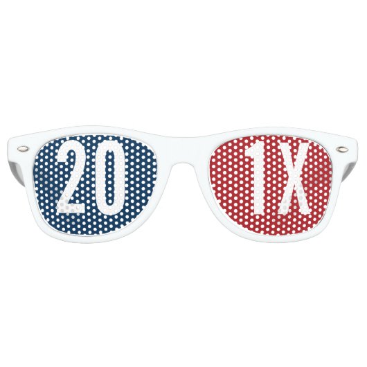 Creëer Your Own Happy New Year Party rood blauw Retro Zonnebril (Voorkant)