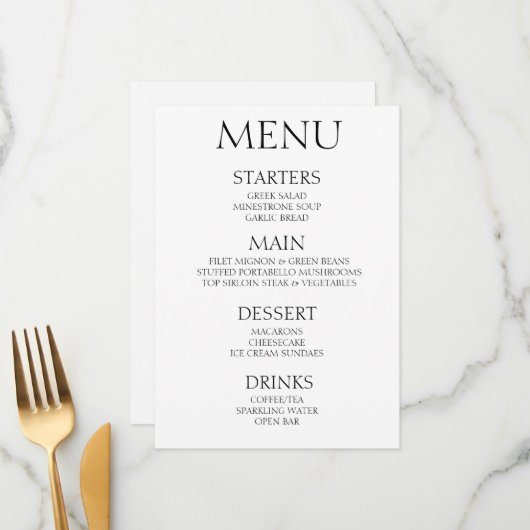 Creëer Your Own - Minimalistisch wit evenement Menu (Voorkant / Achterkant in situ)