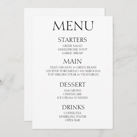 Creëer Your Own - Minimalistisch wit evenement Menu (Voorkant / Achterkant)